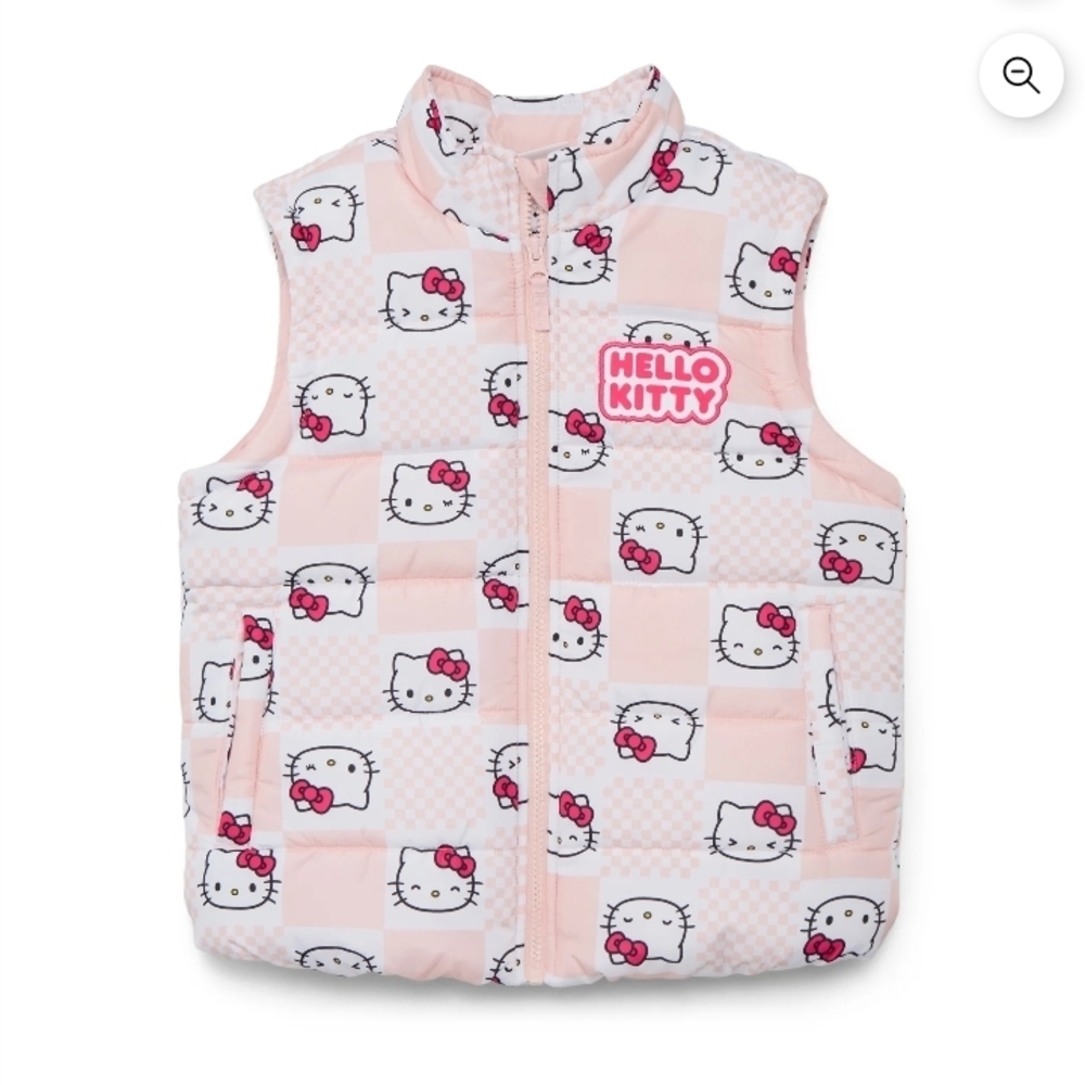 Hello Kitty Blush and White Kids Girl Puffer Vest With Pockets Size 6/6X